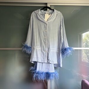 Sleeper Party Pajama Set with Feather Trim